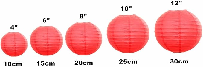 Folding Round Paper Lantern Reusable Chinese/Japanese Style Hanging Ornament Lamp Cover for Garden Birthday Party Decoration Supplies(Red,10pcs Assorted Sizes)