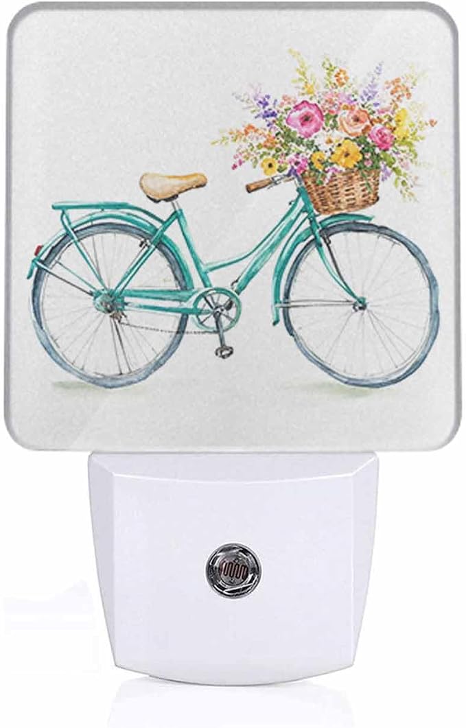 A Bicycle Night Light A Bouquet of Flowers in The Blue Basket Plug into Wall with Dusk to Dawn Light Sensors 0.5W Warm Nightlights for Bedroom Bathroom Hallway