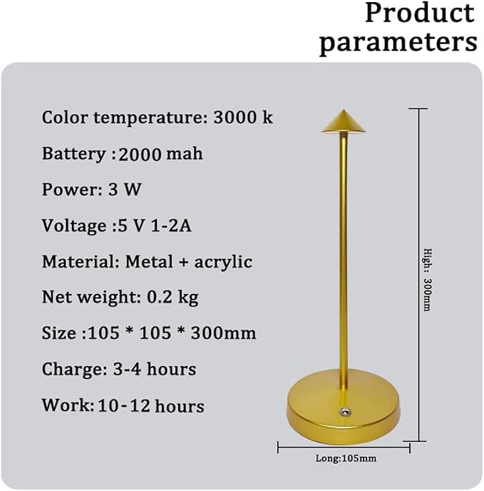 2 PACK Cordless Lamps,Battery Rechargeable Table Lamp,Portable Lamps,2 Level Brightness Dimmable Night Light,Minimalist Design,Cordless Table Lamps for Living Room/Restaurant/Couple Dinner(Gold)