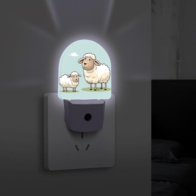 Sheep And Lamb Cartoon LED Plug in Night Light 0.5w Night Lights Plug Into Wall with Auto Dusk to Dawn Sensor Portable Bathroom Nightlights Small Dimmable Lamp Energy Efficient Bedside Light (Fan)