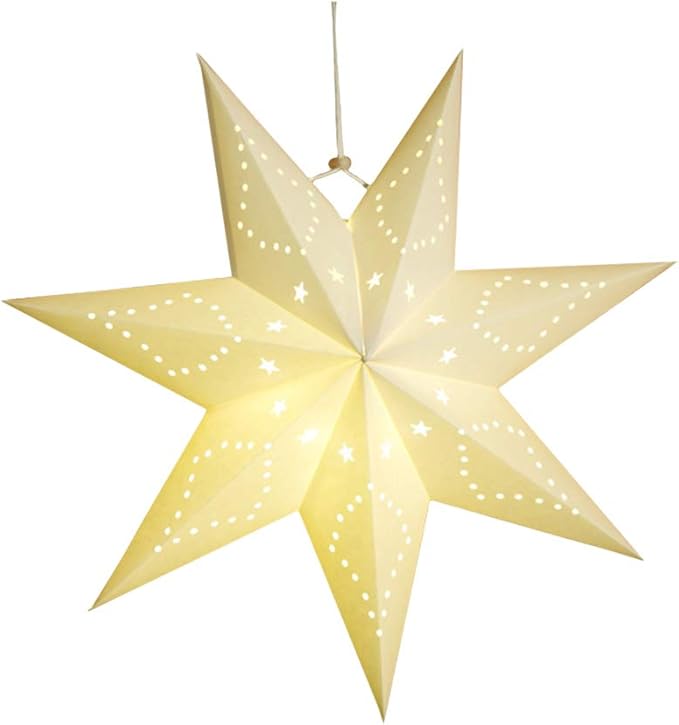 Paper Star Lantern Lamp Shade Christmas Hanging Stars Garland Hollow out Xmas Tree Topper Hanging Ornament for Wedding Birthday New Year Party Home Decor for Indoor and Outdoor 17.7 Inch