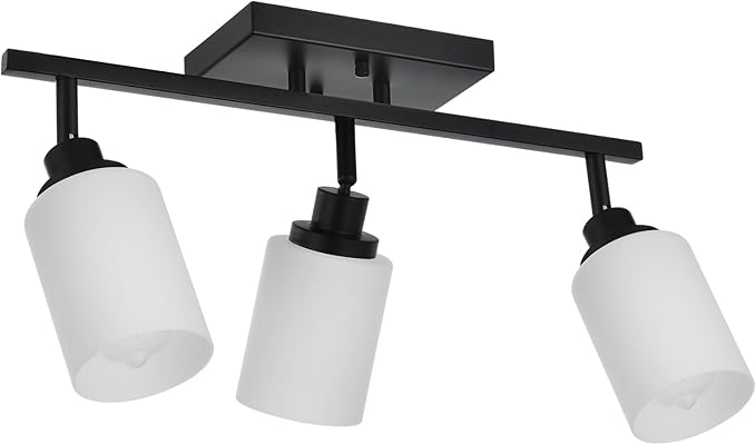 3-Lights Track Lighting Kit, Black Directional Ceiling Light Fixtures with Opal White Glass, Wall Mounted Spotlight for Kitchen Hallway