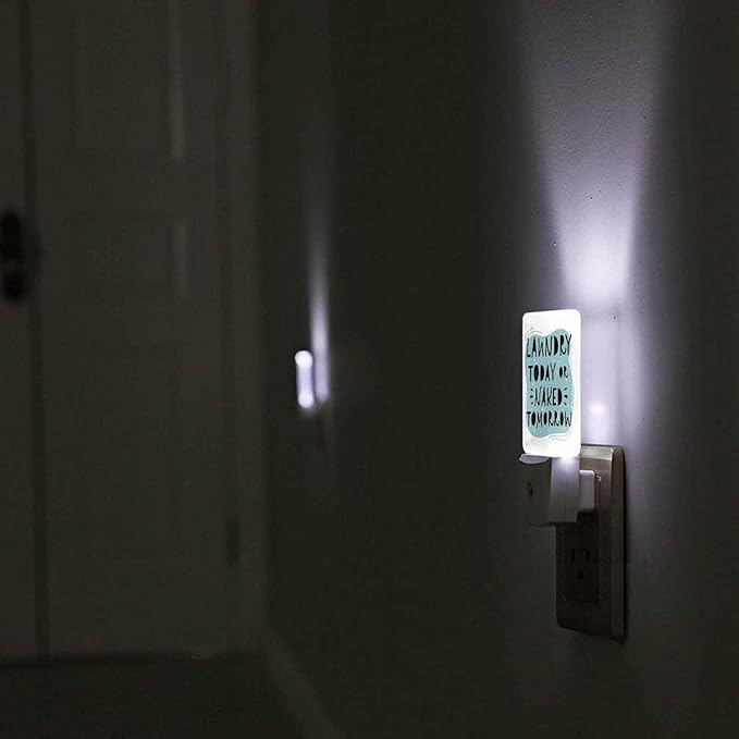 LED Night Light,Laundry Funny Doodling Letters White LED Night Light Plug into Wall with Dusk to Dawn Light Sensor White Energy Efficient Nightlight for Bedroom Bathroom Hallway Living Room Kitchen