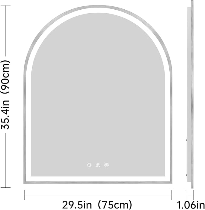 Arched LED Mirror for Bathroom 30"x36", Silver LED Bathroom Mirror with Lights-Fogless, Dimmable, 3 Color Changing, Touch Sensor