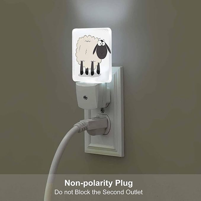 LED Night Light,Cartoon Sheep LED Night Light Plug into Wall with Dusk to Dawn Light Sensor White Energy Efficient Nightlight for Bedroom Bathroom Hallway Living Room Kitchen