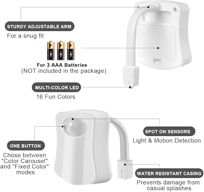 Toilet Lights Motion Detection Sensor, 2 Pack Smart Night Light for Bathroom, 16 Color Changing Inside Toilet Bowl Night Light, Cool Stuff Bathroom Accessories Decor for Boys Girls Men Women
