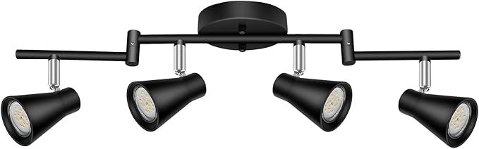 LABOREDUCER Track Lighting Fixture Ceiling, LED Flexible Track Lights with Swing Arm, 4-Light Directional Black Flush Mount Ceiling Spotlight for Kitchen, Living Room (GU10 Bulbs NOT Included)