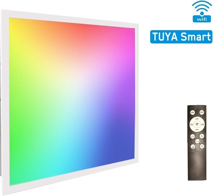 4 Pack 2x2 FT LED RGBW 5000K Multicolor Flat Panel, Light Remote & App Controlled 40W 4400lm Color Changing LED Panel Light Smart Wi-Fi Drop Ceiling Light with Alexa/Google Assistant