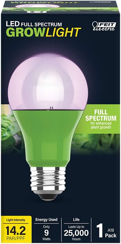 Feit Electric A19/GROW/LEDG2/BX Full Spectrum Led 60W Equivalent A19 Non-Dimmable Hydro Grow Light Bulb, Green