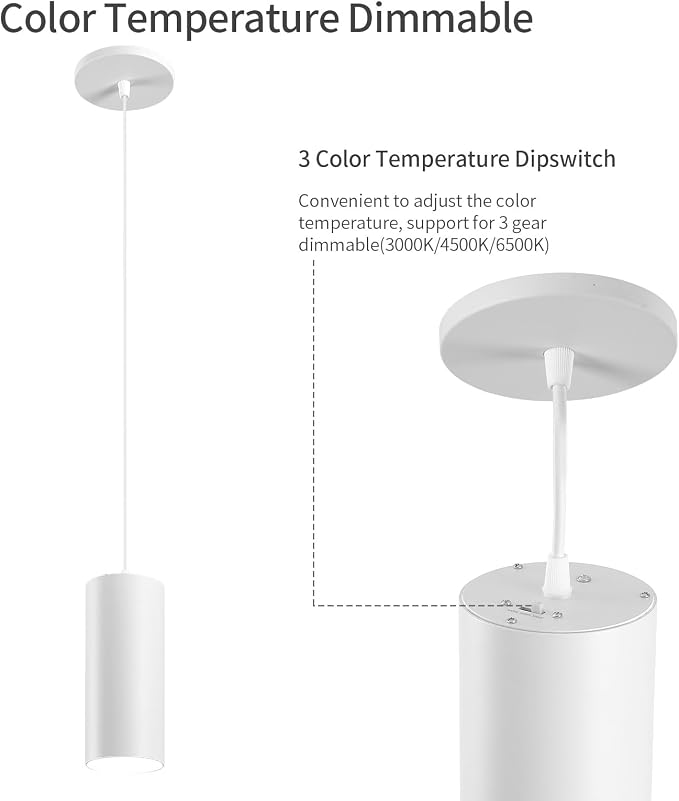 3.43" Pendant Lights Kitchen Island, 25W Cylinder Hanging Lights with Dipswitch, Modern Eye Care Led Pendant Lamp fixtures for Bedroom, Living Room, Office (White, 3.43 Inch 2 Pcs)
