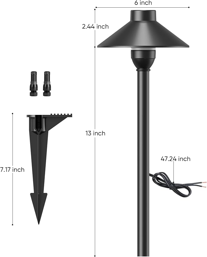 Low Voltage Landscape Lighting 1-Pack, Aluminum 12V Pathway Lights with G4 Bulbs, Waterproof Stylish Matte Black Color Wired Path Lights with Connectors for Walkway Yard Garden