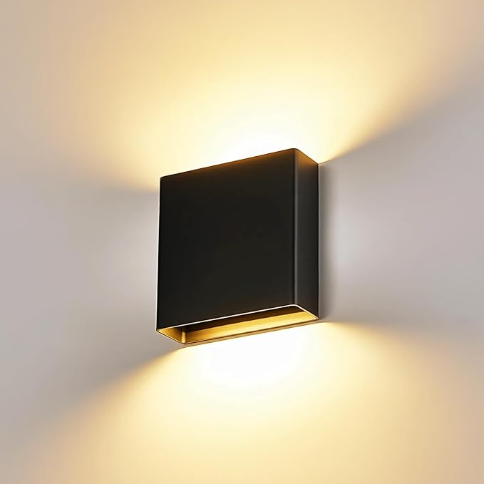 Indoor Outdoor Wall Light, 5%-100% Dimmable, 5 Color Temperature Selectable (2700K-5000K), Modern Wall Sconce for Living Room Porch, IP65 Waterproof, 120V - 277V, CRI90+, ETL FCC Certified