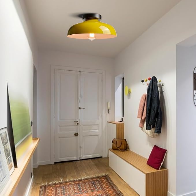 DIRYZON Industrial Yellow Semi Flush Mount Ceiling Light, 12-Inch | Macarons Ceiling Light Industrial Mount Fixture for Bedroom Hallway Porch Kitchen Entryway