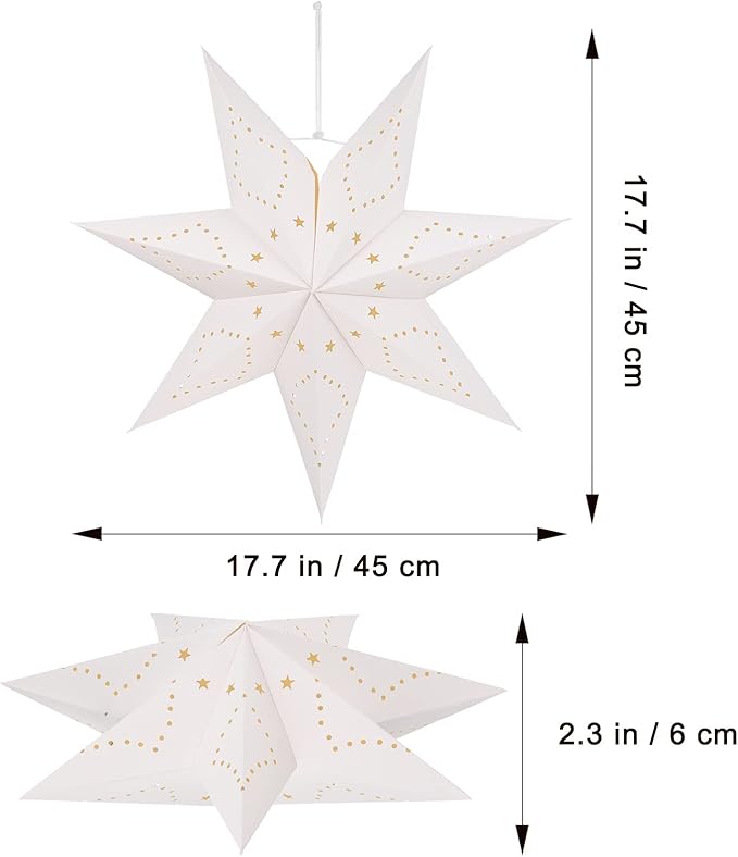 Paper Star Lantern Lamp Shade Christmas Hanging Stars Garland Hollow out Xmas Tree Topper Hanging Ornament for Wedding Birthday New Year Party Home Decor for Indoor and Outdoor 17.7 Inch