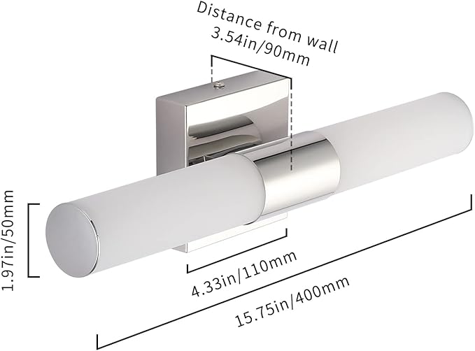 Bathroom Vanity Light Fixture, 16" Inches 8W 6000K Chrome LED Mirror Lights for Bathroom Wall Sconces Bar Lighting