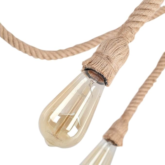 3-Light Hemp Rope Chandelier,Industrial Vintage Spider Ceiling Light Fixture,Rustic Farmhouse Hanging Pendant Light with Natural Jute Rope,E26 Base for Dining Room Kitchen Bedroom Cafe Bar