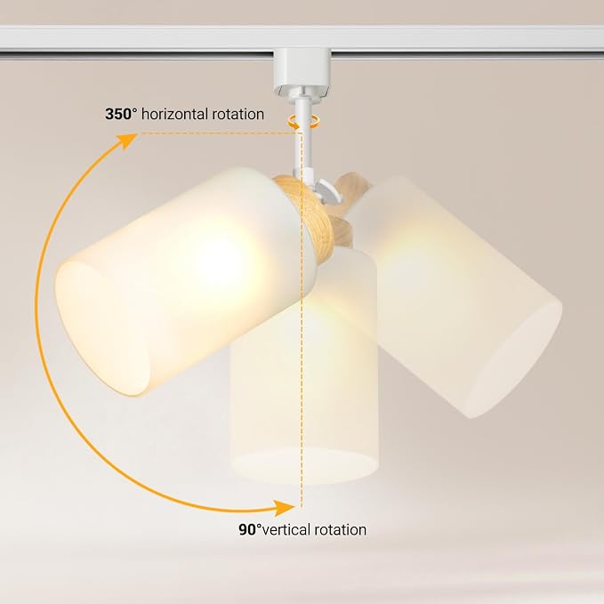 H Type Track Lighting Heads with Glass Lamp Shade, White 4 Pack | E26 Track Light Ceiling Modern for Kitchen, Compatible with H Track Rail System, Wood Style Pendant Light Fixtures - No Bulbs