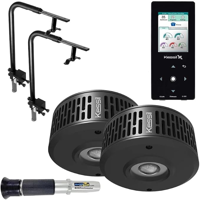 Kessil Two A360XE Tuna Blue LED Lights with Controller, Two Mounting Arms & Reefractometer Bundle (6 Items)