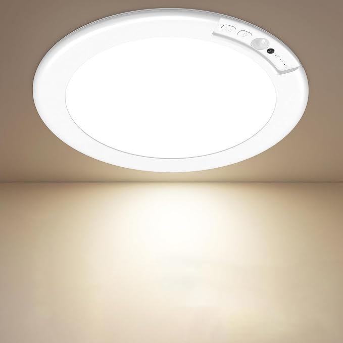 Rechargeable Motion Sensor Ceiling Light, 12000mAh Battery Closet Light | 10" Wireless Battery Powered LED Shower Light, Magnetic Cordless Ceiling Light with Remote, Overhead Lamp for Pantry Hallway