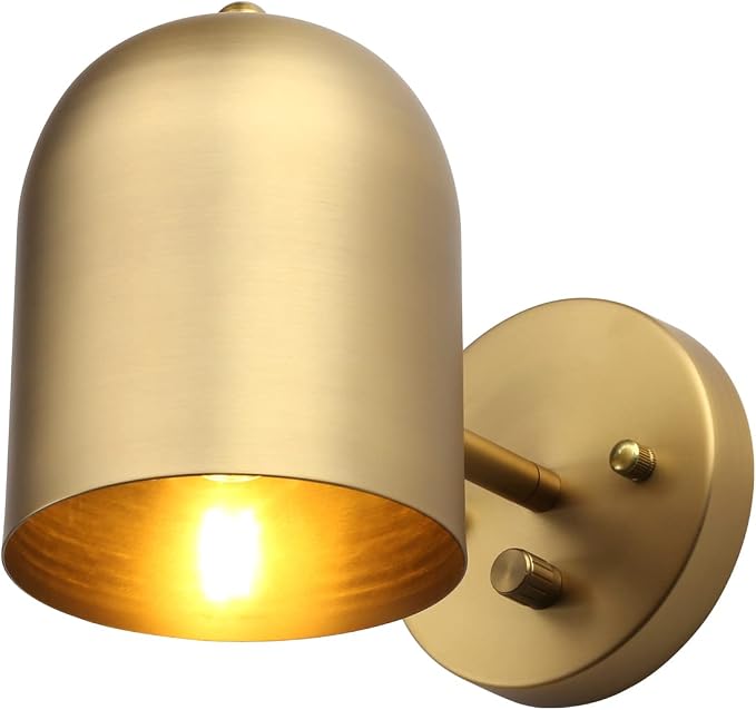 Set of 2 Hardwired Wall Sconce Dimmer Switch | Brass Finish Wall Light Lamp, Adjustable Wall Vanity Lighting, E26 Base Reading Lighting Decor for Bedroom Living Room