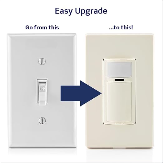 Leviton Motion Sensor Light Switch, Motion Activated, Auto-On/Auto-Off or Manual-On, 2A, No Neutral Wire Required, Single Pole, DOS02-1LT, Light Almond