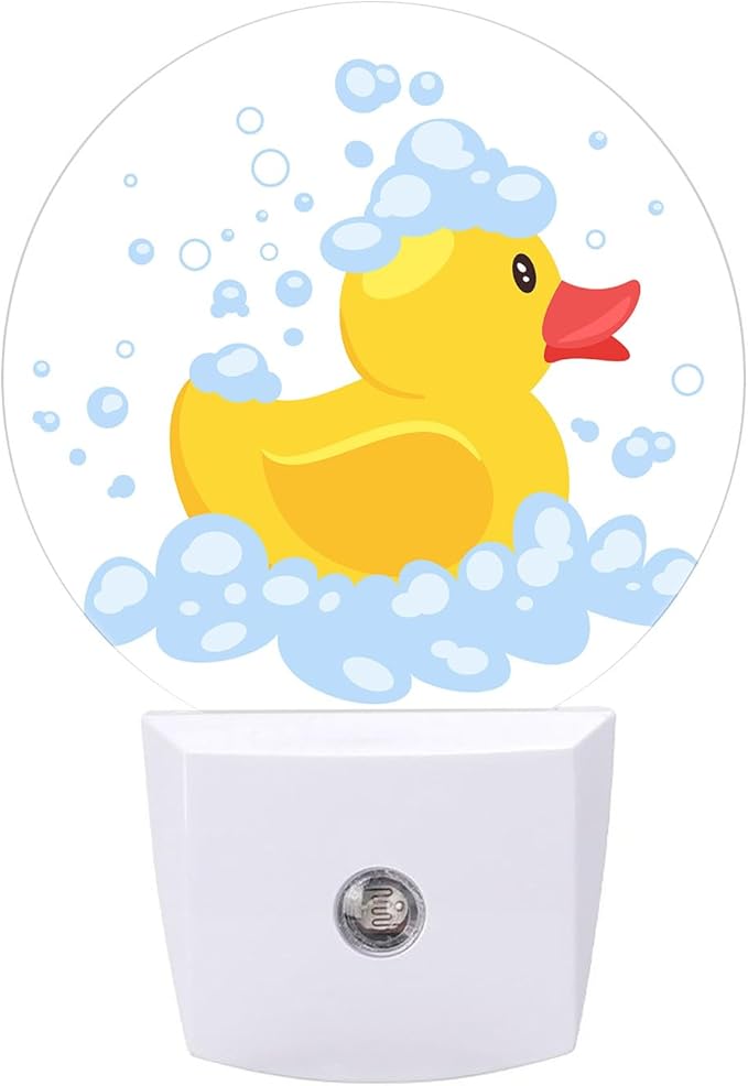 Round LED Night Light,Cartoon Yellow Rubber Duck LED Night Light Plug into Wall with Dusk to Dawn Light Sensor White Energy Efficient Nightlight for Bedroom Bathroom Hallway LivingRoom Kitchen