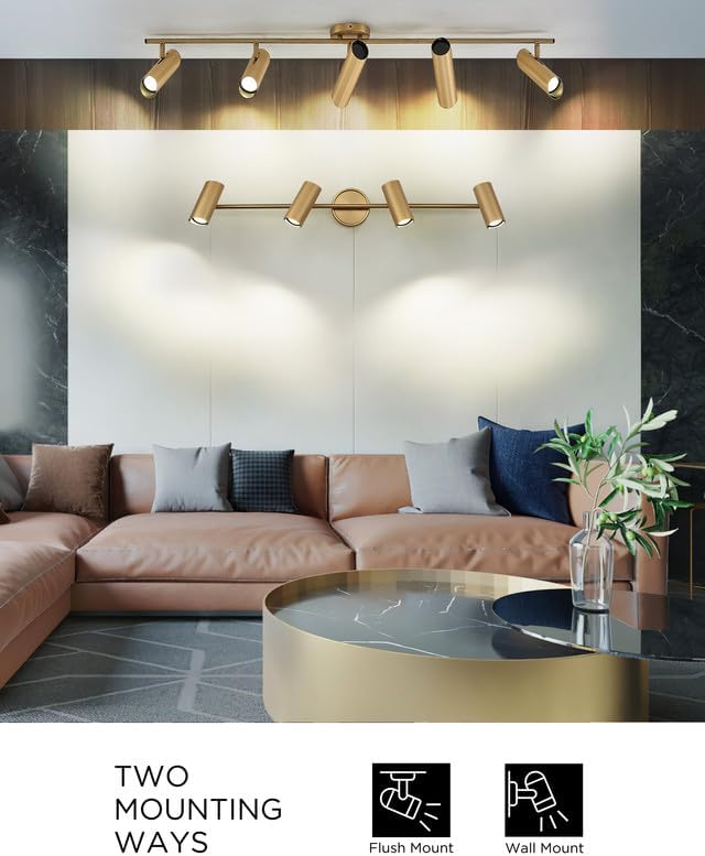 FEMILA 44" Adjustable LED Track Light - 4000K Gold Ceiling Track Lighting Fixture, 350 Degree Rotatable | Modern Kitchen Track Lights | Versatile LED Track Lighting Kit, 4FS79TL-5 BG