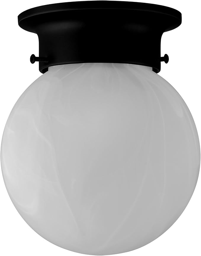 Design House Millbridge Globe 6 Inch Diameter Indoor Ceiling Light Fixture, for Bedroom, Hallway, Closet & Dining Room, Alabaster Glass, Matte Black, 588483 | Dimmable, Ceiling Mount, Traditional, Glass, Lighting, 588483