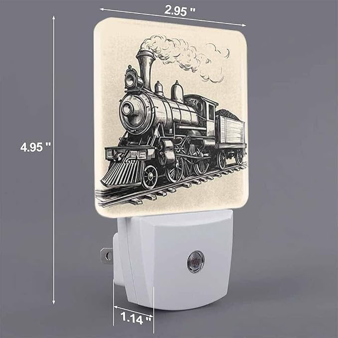 Train Night Light Plug-into Wall Retro Sketch Nightlight Lamp with Dusk to Dawn Sensor, Led Lamp 0.5W Energy Efficient for Home Decor