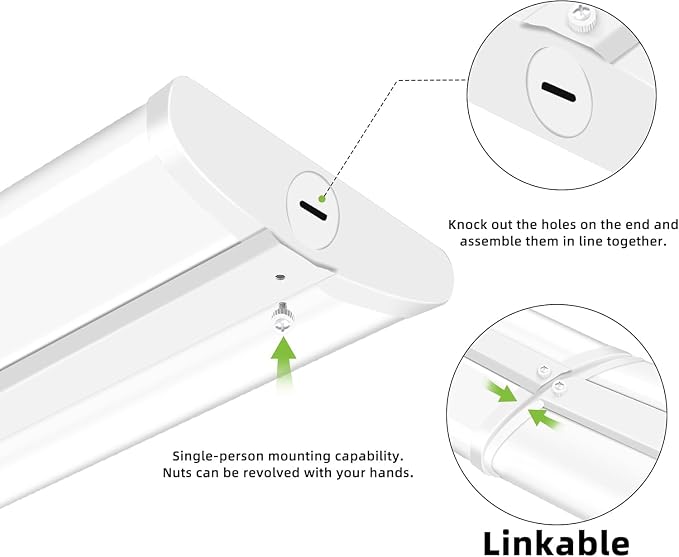 hykolity 4FT 5''W LED Wraparound Light with 3 Wattages/3 CCT Selectable | 55W-75W, 3000K-5000K, 5500LM-7500LM, No Glare, Flush Mount Ceiling Light for Office Kitchen, Laundry Room, ETL, 4 Pack