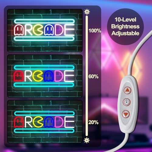 Arcade Neon Light Sign LED USB Powered Dimmable, Retro Ghost Arcade Game Room Neon Lighted Sign for Gaming Room Wall Decor Man Cave for Bedroom Baseroom Decorations Gift
