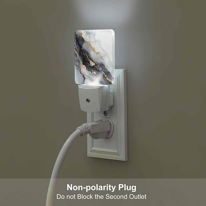 Marble Texture Night Lights Plug into Wall Ink Painting Black with Gold Accents Night Light with Dusk to Dawn Sensor for Home Bedroom Bathroom Living Room 0.5W Sleep-Friendly
