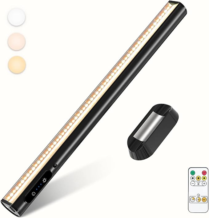 Rechargeable Magnetic LED Light Bar, 4000mAh Wireless Closet Light | Under Cabinet Lighting, Battery Powered Operated Wall Strip Light, Dimmable Lamp for Mirror Closet Picture Kitchen Black