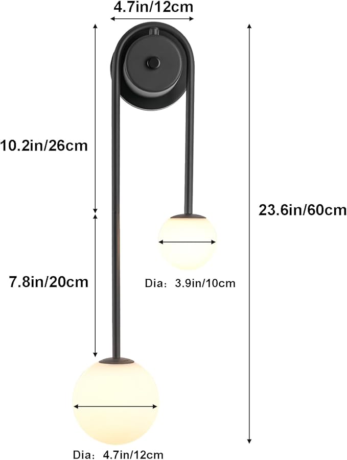 Black Wall Sconce Mid Century Black Wall Lamp Modern U-Shape Linear Wall Light with White Milk Glass Shade Wall Lamp for Bedside Dining Room Bathroom,G9 Bulb