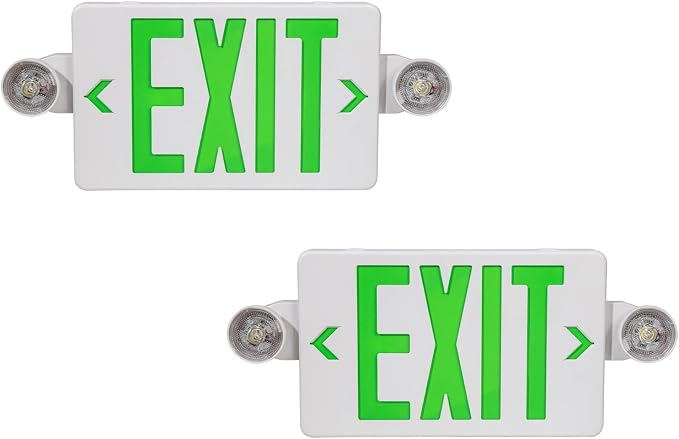TANLUX Green Exit Sign With Emergency Lights, LED Light With Battery Backup, UL Listed, AC 120/277V, Commercial Combo for Business - 2 Pack