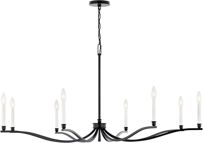Kichler Malene 8-Light Chandelier, Updated Traditional Light in Black, Sloped Ceiling Compatible, for Foyer, Dining Room or Living Room (25" x 52"), 52697BK