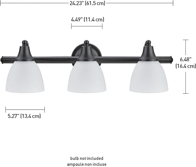 Globe Electric 51227 Jayden 5-Piece All-In-One Bathroom Set, Oil Rubbed Bronze, 3-Light Vanity Light with Frosted Glass Shades, Towel Bar, Toilet Paper Holder, Towel Ring, Robe Hook, Bulb Not Included