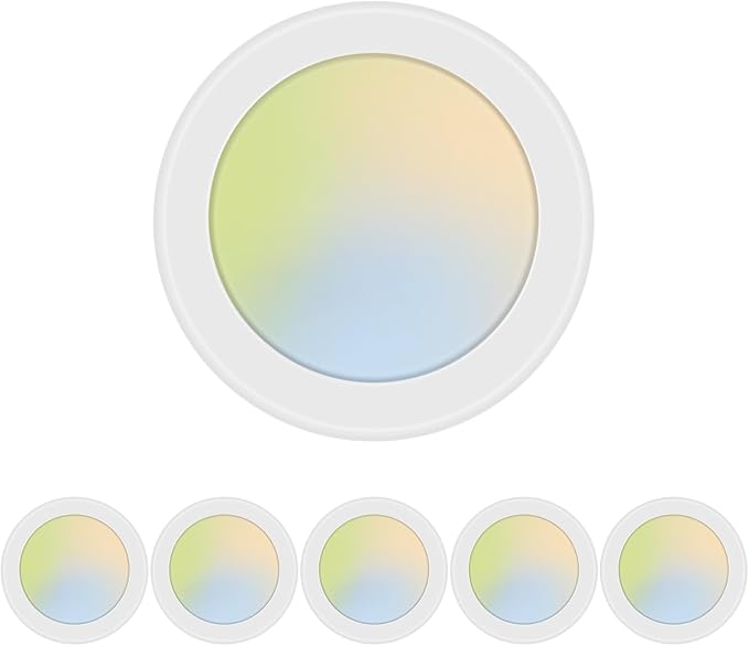 6 Pack 5CCT 6 Inch LED Disk Light, Dimmable Flush Mount Ceiling Lights, 2700K/3000K/3500K/4000K/5000K Selectable, 15W 1100LM, CRI 90, Low Profile Surface Mount Ceiling Disc Light, Wet Rated & ETL