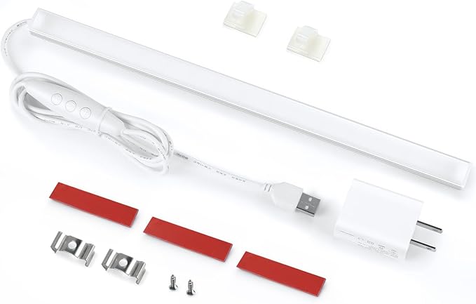 Litever Under Cabinet Lighting with USB Power for Kitchen Counter, Workbench, Coffee Station, Workspace, Closet. Adapter, Dimmer, 12 Inch LED Light. Cool White 4000K