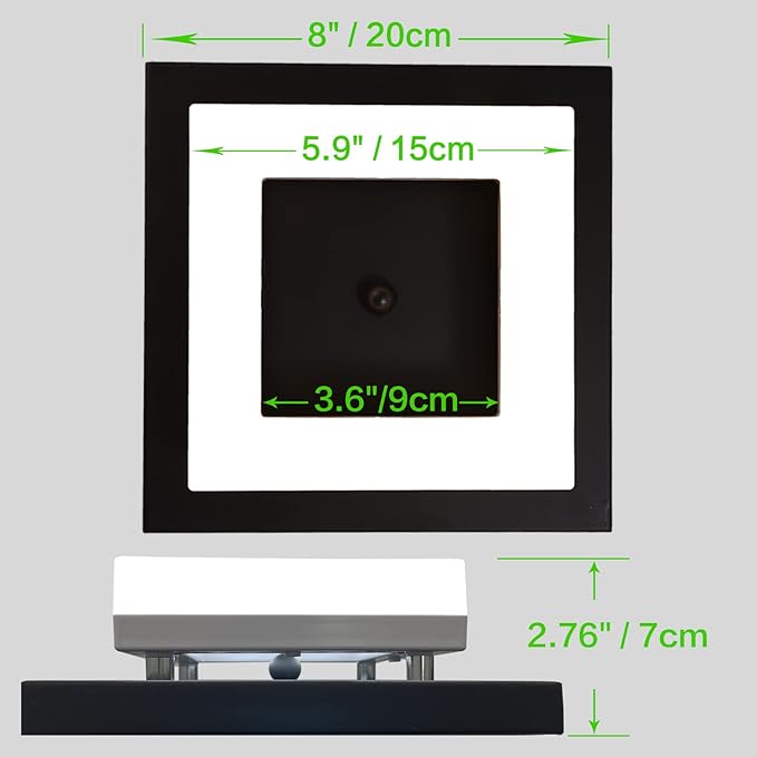 8in 12Watt Flush Mount led Ceiling Light fixtures.Modern Ceiling Lamps for Hallways,Balcony,Cloakroom, Small Closet,Washrooms,stairwell,Square,Black