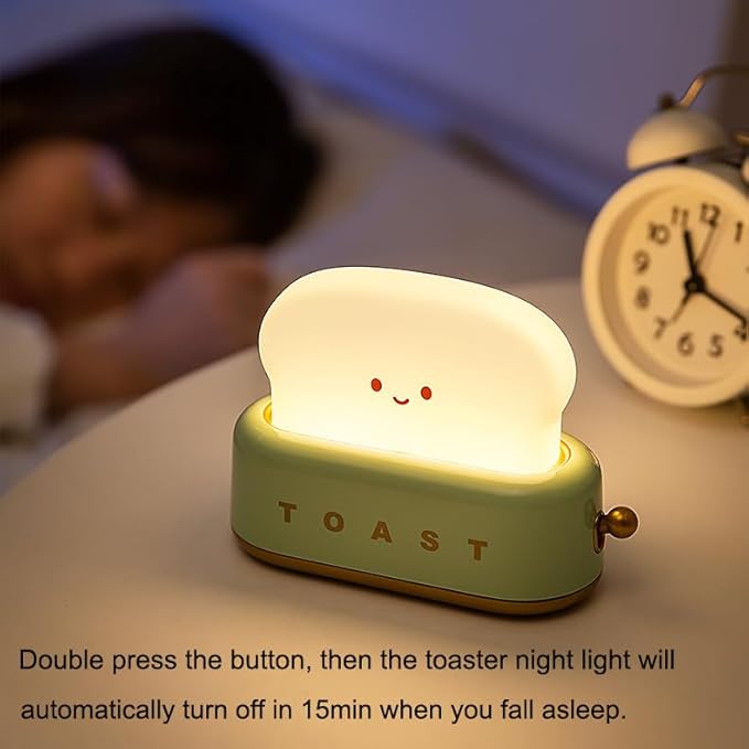 Cute Toaster Night Light, Dimmable Bread Night Lamp USB Rechargeable, Auto-off Bedside Sleep Lamp, Office Study Room Home Desk Ornament, Birthday Gifts for Girls, Boys, Teens, Friends