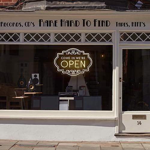 Open Neon Sign 17"x12.6", USB Powered LED Light for Store Decor | Come in we're Open Welcome Light for Restaurants, Cafes, Shops, Bars and Home Decor