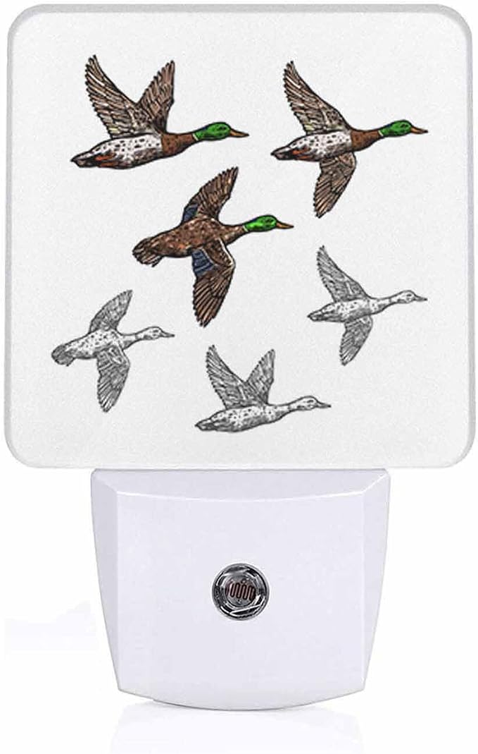 LED Night Light Plug into Wall with Dusk to Dawn Light Sensor White Energy Efficient Duck Mallard Wild Bird Nightlight for Bedroom Bathroom Hallway Living Room Kitchen