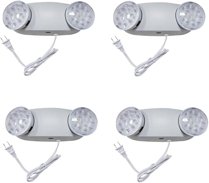 TANLUX LED Emergency Lights with Battery Backup, Commercial Emergency Light Fixtures for Business Home Power Failure Emergency Exit Sign Lighting with 1.0 Meter Plug in Cord(White, 4 Pack)