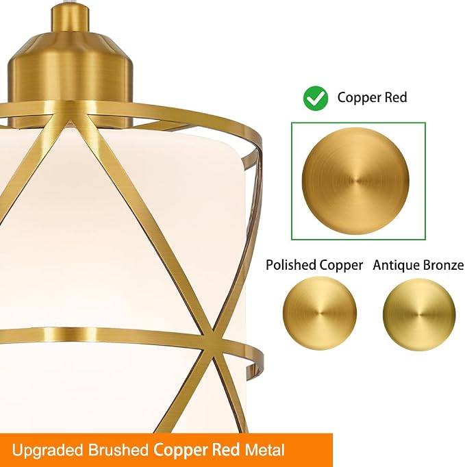 Brushed Gold Pendant Lights for Kitchen Island Set of 2, Pendant Lights Kitchen Island with Frosted Glass Shade, Modern Bathroom Pendant Lighting for Foyer, Dining Room, Entryway - Adjustable Height