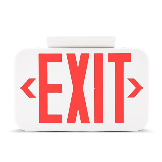 Amazon Basics LED Emergency Exit Sign, Double Face, UL Certified, Fire Retardant, Hardwired with Battery Backup, Red, 1-Pack