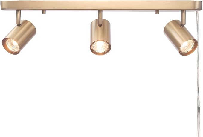 Globe Electric 3-Light Plug-in Track Lighting, Matte Brass, Adjustable Heads, 15-Foot Cord, 59469