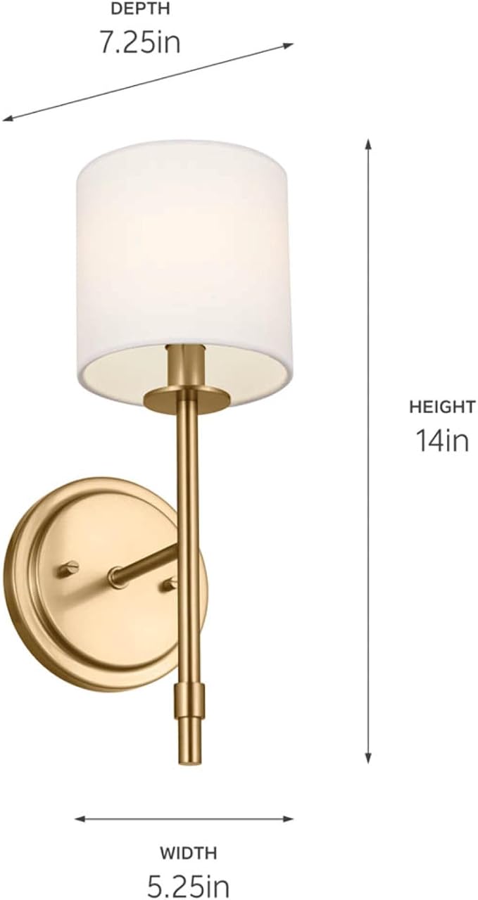 Kichler Wall Sconce 1Lt, Brushed Natural Brass