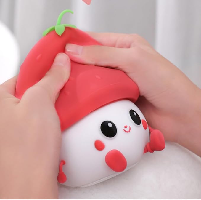 Strawberry Night Light, Cute Fruit Night Lamp for Kids Bedroom USB Rechargeable Lamps 2 Brightness Levels, Nursery Bedside Delay-Off Nightlight for Baby Toddler Boys Girls Birthday Christmas