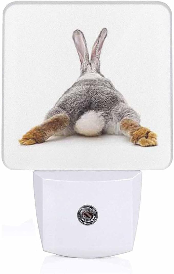LED Night Light,Easter Grey Hare Rabbit Bunny Tail LED Night Light Plug into Wall with Dusk to Dawn Light Sensor White Energy Efficient Nightlight for Bedroom Hallway Living Room Kitchen